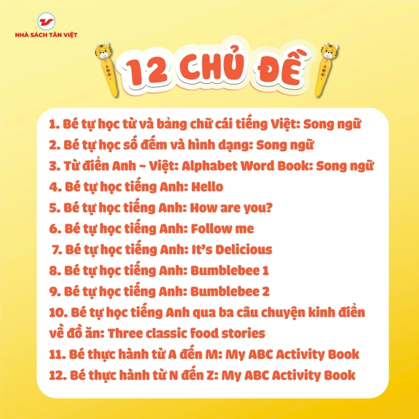 Bút chấm đọc - Học tiếng Anh Tân Việt (Trọn bộ 1 Bút + 12 cuốn sách)
