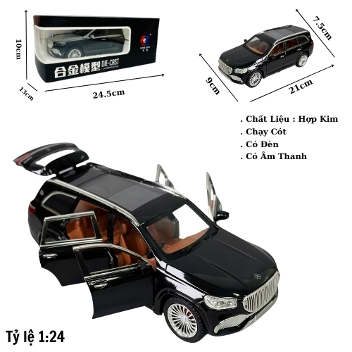 Mô Hình Xe Mẹc GLS đen 1:24 Hợp kim có thể mở cửa - bánh sau chạy cót - Có tiếng - đèn pha sáng - Dài 21cm - rộng 9cm - cao 7.5cm - nặng ~ 1000gram - FULL BOX : box màu SKU : oto139 - K65-T3-S4