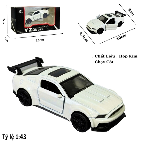 Mô Hình Xe Ford Mustang trắng , tỉ lệ 1:43 Hợp kim có thể mở cửa - bánh sau chạy cót - Dài 10cm - rộng 4.5cm - cao 3cm - nặng : 200gram - FULL BOX : box màu SKU : oto500 - K70-T1-S6