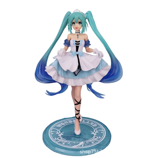 Mô Hình Hatsune Miku váy xanh cầm váy - Cao 20cm - nặng 300gram - Figure Miku - Bọc Túi - Box màu  - K21-T2-S4