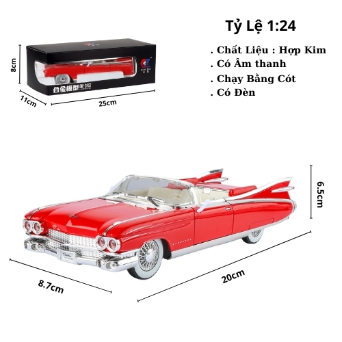Mô Hình Xe mui trần đuôi vểnh màu đỏ tỉ lệ 1:24 Hợp kim có thể mở cửa - bánh sau chạy cót - Dài 23cm - rộng 9cm - cao 5.7cm - nặng : 800gram - FULL BOX : box màu SKU : oto482b - K69-T4-S6