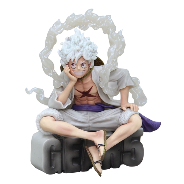 Hàng Cao Cấp -  Mô Hình OnePiece Luffy gear 5 áo trắng ngồi cười tay chống cằm có đế siêu đẹp Cao 15cm - Nặng 500gram , Figure OnePiece - Full Box