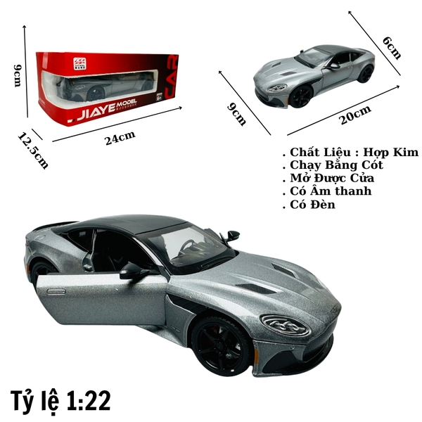 Mô Hình Xe aston martin đen xám 1:22 Hợp kim có thể mở cửa - bánh sau chạy cót - Có tiếng - đèn pha sáng - Dài 20cm - rộng 9cm - cao 6cm - nặng ~ 1000gram - FULL BOX : box màu SKU : oto140