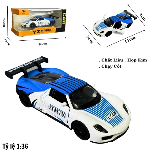 Mô Hình Xe Ferrari đua trắng xanh tỉ lệ 1:36 Hợp kim có thể mở cửa - bánh sau chạy cót - Dài 11cm - rộng 5cm - cao 4cm - nặng : 300gram - FULL BOX : box màu SKU : oto502b - K67-T1-S10