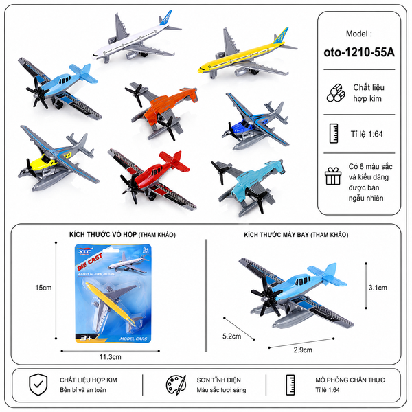 Máy bay chiến đấu nhiều kiểu dáng và màu sắc , chất liệu hợp kim tỉ lệ 1:64 - SKU : oto-1210-55A - ( VAT : 103-07-7 ) - K9-T2-S5