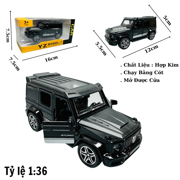 Mô Hình xe Mẹc G63 màu Đen - tỉ lệ 1:36 Hợp kim có thể mở cửa - bánh sau chạy cót  - Dài 12cm - rộng 5cm - cao 5cm nặng : 200gram - FULL BOX : box màu - SKU : OTO29 - N3-K4-T5-S2