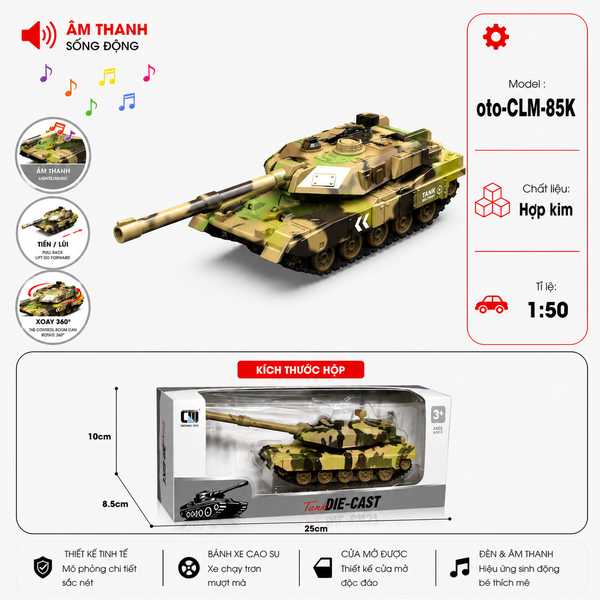 Xe tăng chất liệu hợp kim , tỉ lệ 1:50 - Màu Kem Sữa . SKU : oto-CLM-85K ( VAT : 103-06-70 ) - K32-T2-S12