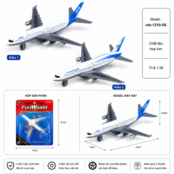 Mô hình máy bay chất liệu hợp kim tỉ lệ 1:36 - SKU : oto-1210-5S ( VAT : 103-07-15 ) - K154-T2-S2
