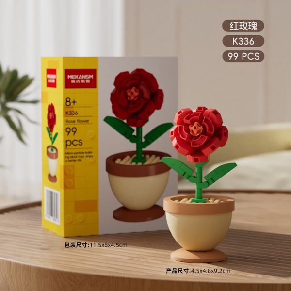 Combo 2 Bộ Lắp Ghép Chậu Hoa Hồng Đỏ - 99 hạt - Sku : LG-K336-C - (VAT 001-C2-11) - K97-T2-S2