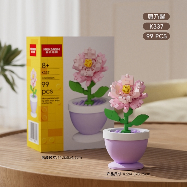 Combo 2 Bộ Lắp Ghép Chậu Hoa Cẩm Chướng - 99 hạt - Full Box - Sku : LG-K337-C - (VAT 001-C2-11) - K97-T2-S3