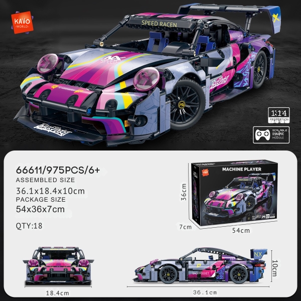 Lắp ghép xe ô tô Colorful 911 (static) tỷ lệ 1:14. 975 pcs. Sku: LG-66611 ( VAT 001-07-200 ) K127-T4-S1