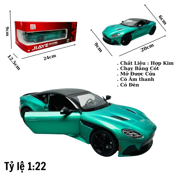 Mô Hình Xe aston martin xanh lá 1:22 Hợp kim có thể mở cửa - bánh sau chạy cót - Có tiếng - đèn pha sáng - Dài 20cm - rộng 9cm - cao 6cm - nặng ~ 1000gram - FULL BOX : box màu SKU : oto143