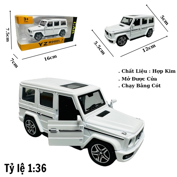 Mô Hình xe jeep trắng tỉ lệ 1:36 Hợp kim có thể mở cửa - bánh sau chạy cót - Dài 12cm - rộng 5.5cm - cao 5cm nặng : 200gram - FULL BOX : box màu SKU : oto196