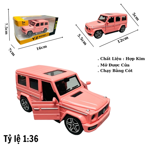 Mô Hình xe jeep hồng tỉ lệ 1:36 Hợp kim có thể mở cửa - bánh sau chạy cót - Dài 12cm - rộng 5.5cm - cao 5cm nặng : 200gram - FULL BOX : box màu SKU : oto200