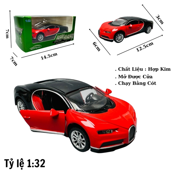 Mô Hình xe Bugati đen đỏ tỉ lệ 1:32 Hợp kim có thể mở cửa - bánh sau chạy cót - Dài 12.5cm - rộng 6cm - cao 3cm nặng : 200gram - FULL BOX : box màu SKU : oto206 - K68-T2-S2
