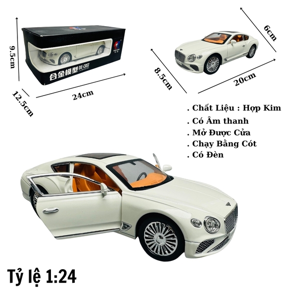 Mô Hình Xe benley trắng 1:24 Hợp kim - Có tiếng - đèn pha sáng - Dài 20cm - rộng 8.5cm - cao 6cm - nặng ~ 1000gram - FULL BOX : box màu SKU : oto248 - N3-K8-T3-S1