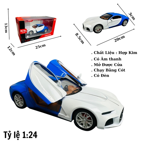 Mô Hình xe bugati xanh trắng 1:24 Hợp kim - Có tiếng - đèn pha sáng - Dài 20cm - rộng 8.5cm - cao 3cm - nặng ~ 800gram - FULL BOX : box màu SKU : oto261 - N3-K6-T1-S1