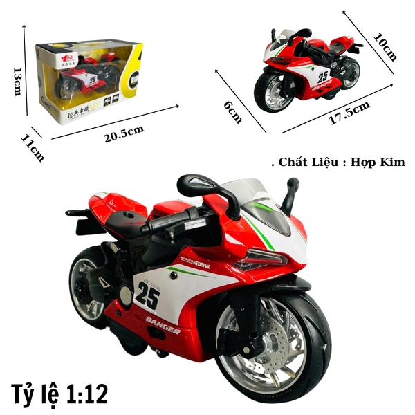 Mô Hình xe máy danger đỏ 25 1:12 Hợp kim - Dài 17.5cm - rộng 6cm - cao 10cm - nặng ~ 700gram - FULL BOX : box màu SKU : oto322 - n3-k12-t1-s4