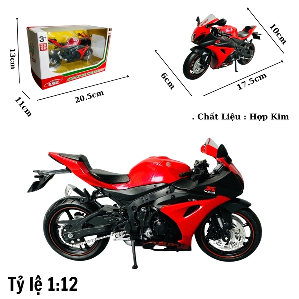 Mô Hình xe máy gsx đỏ đen 1:12 Hợp kim - Dài 17.5cm - rộng 6cm - cao 10cm - nặng ~ 700gram - FULL BOX : box màu SKU : oto340 - n3-k7-t5-s2