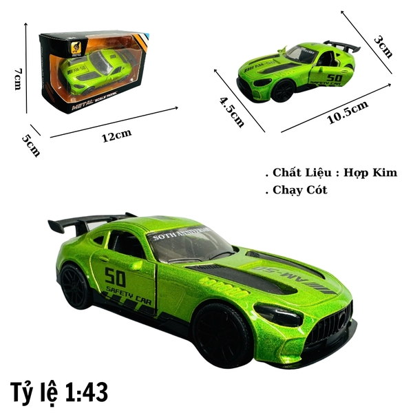 Mô Hình xe mẹc màu xanh lá có họa tiết tỉ lệ 1:43 Hợp kim có thể mở cửa - bánh sau chạy cót - Dài 10cm - cao 3cm - nặng 200gram - Figure Oto - FULL BOX : box màu - SKU : oto364 số3