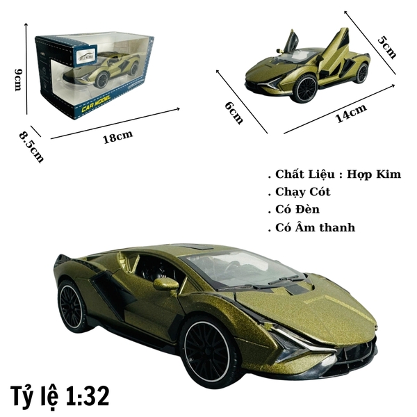 Mô Hình xe Lambor rêu thẫm sian tỉ lệ 1:32 Hợp kim có thể mở cửa - bánh sau chạy cót - Dài 14cm - rộng 6cm - cao 5cm - nặng : 500gram - FULL BOX : box màu SKU : oto366 n3-k2-t3-s4