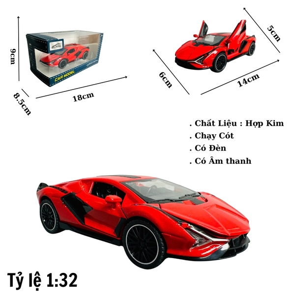 Mô Hình xe Lambor đỏ sian tỉ lệ 1:32 Hợp kim có thể mở cửa - bánh sau chạy cót - Dài 14cm - rộng 6cm - cao 5cm - nặng : 500gram - FULL BOX : box màu SKU : oto373 - K65-T2-S7