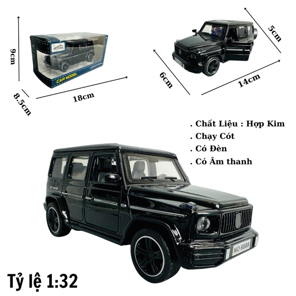Mô Hình xe g63 đen tỉ lệ 1:32 Hợp kim có thể mở cửa - bánh sau chạy cót - Dài 14cm - rộng 6cm - cao 5cm - nặng : 500gram - FULL BOX : box màu SKU : oto374 n3-k2-t3-s2