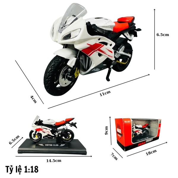 Mô Hình xe máy Trắng Yên Đỏ 1:18 Hợp kim - Dài 11cm - rộng 4cm - cao 6.5cm - nặng ~ 300gram - FULL BOX : box màu SKU : oto418 - K70-T2-S11