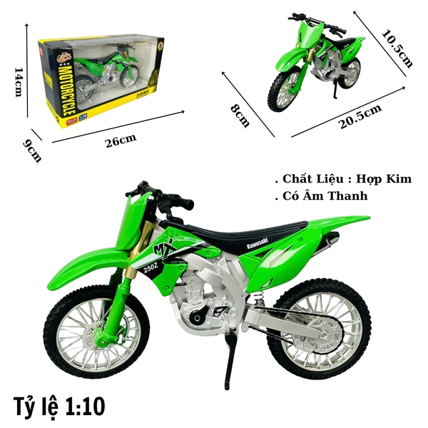 Mô Hình xe máy địa hình xanh lá cây 1:10 Hợp kim - Có tiếng - Dài 20.5cm - rộng 8cm - cao 10.5cm - nặng ~ 500gram - FULL BOX : box màu SKU : oto455 - K65-T5-S5