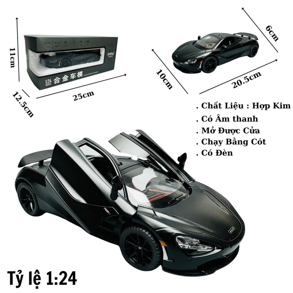 Mô Hình Xe Mclaren đen 1.24 Hợp kim có thể mở cửa - bánh sau chạy cót - Có tiếng - đèn pha sáng - Dài 20.5cm - rộng 10cm - cao 6cm - nặng ~ 1000gram - FULL BOX : box màu SKU : oto170