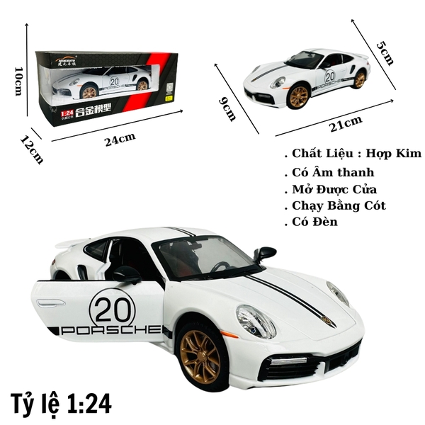 Mô Hình xe poscher trắng tỉ lệ 1:24 Hợp kim có thể mở cửa - bánh sau chạy cót - Dài 21cm - rộng 9cm - cao 5cm - nặng : 1000gram - FULL BOX : box màu SKU : oto294 -K68-T4-S6