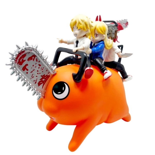 Hàng cao cấp - Mô Hình Chainsaw Man 3 nhân vật chính cưỡi Pochita - cao 15cm nặng 350g - Figure Chainsaw Man - Có Vỏ Hộp