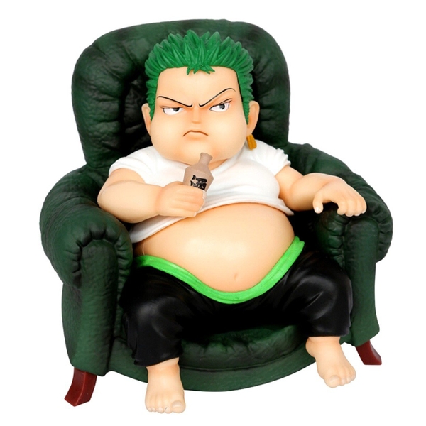 Mô Hình OnePiece zoro béo ngồi ghế - Cao 14.5cm - nặng 650gram + có Box + phụ kiện có bình rượu cầm tay - Figure OnePiece - Có Hộp - K18-T3-S1