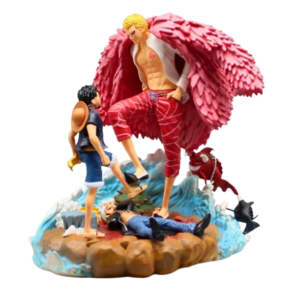 Mô Hình OnePiece Luffy và Law chiến đấu Doflamingo cao 20cm - nặng 1kg - Box màu - Figure OnePiece