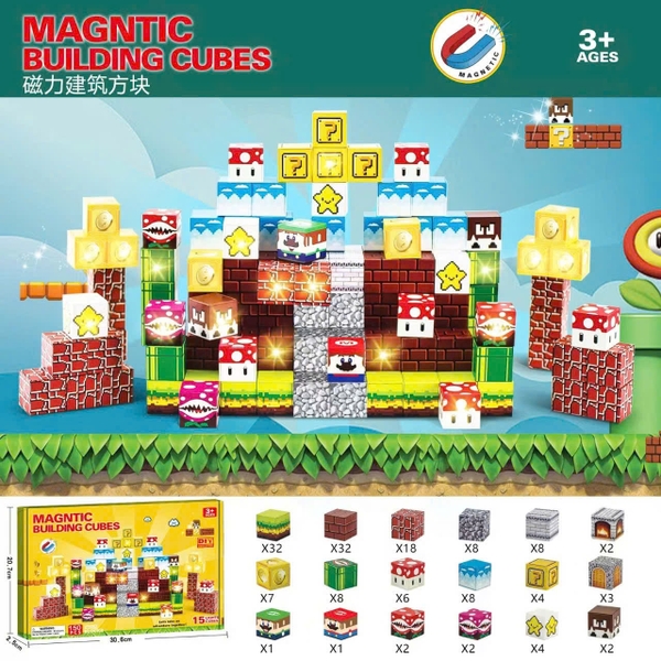Đồ Chơi Khối Nam Châm Từ Tính Minecraft,Block Minecraft Nam Châm, Đồ Chơi Xây Dựng Cho Bé 1 Hộp 150 mảnh - Bản Mario