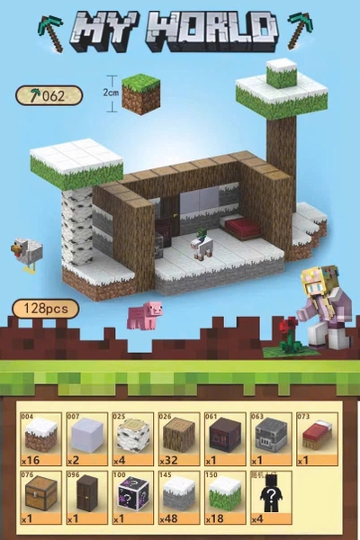 Đồ Chơi Khối Nam Châm Từ Tính Minecraft,Block Minecraft Nam Châm, Đồ Chơi Xây Dựng Cho Bé 1 Hộp 128 mảnh - Bản C K61-T2-S9
