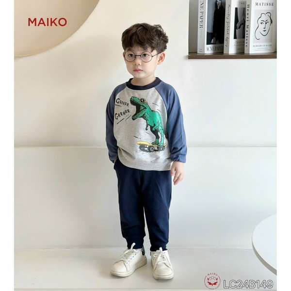Bộ bé trai cotton da cá in khủng long  LCB149