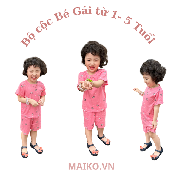 Bộ cotton cộc tay in tràn Bé gái BCBG2025