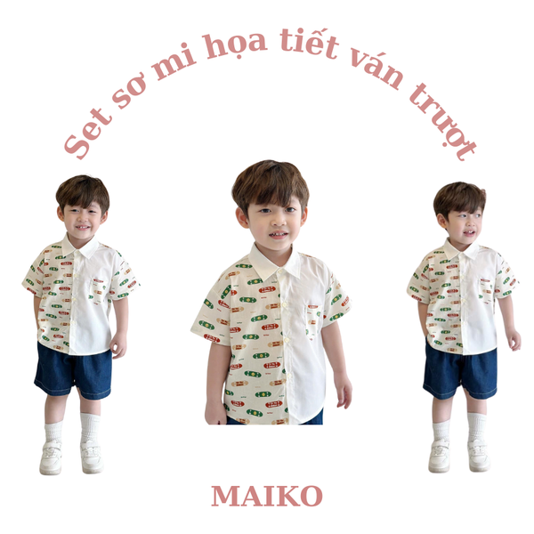 Set sơ mi phối hoạ tiết ván trượt 80/140