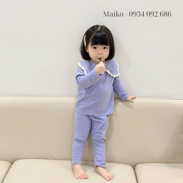 Bộ cotton 4 chiều cổ nơ Bé gái size 80-120
