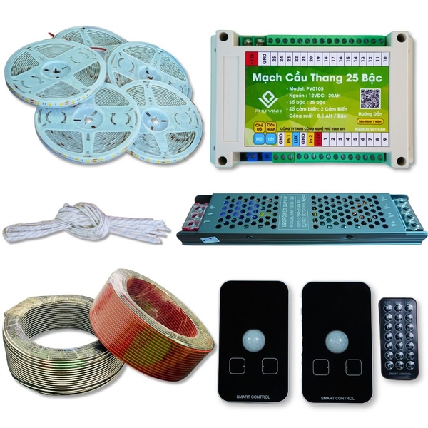 COMBO 02 ( 2 Cuộn Dây ) Trọn Gói Vật Tư LED cầu thang một màu thông minh giá rẻ - Phiên bản Cảm Biến Âm