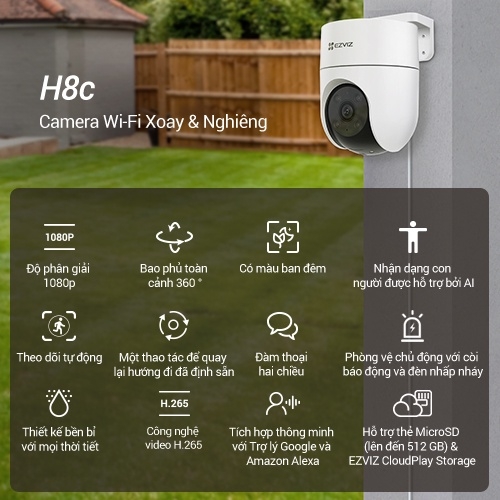 Camera IP WiFi ngoài trời EZVIZ H8c 2K Full Color