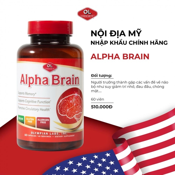 Viên uống Alpha Brain Olympian Labs hỗ trợ tuần hoàn máu, cải thiện trí nhớ (60 viên)
