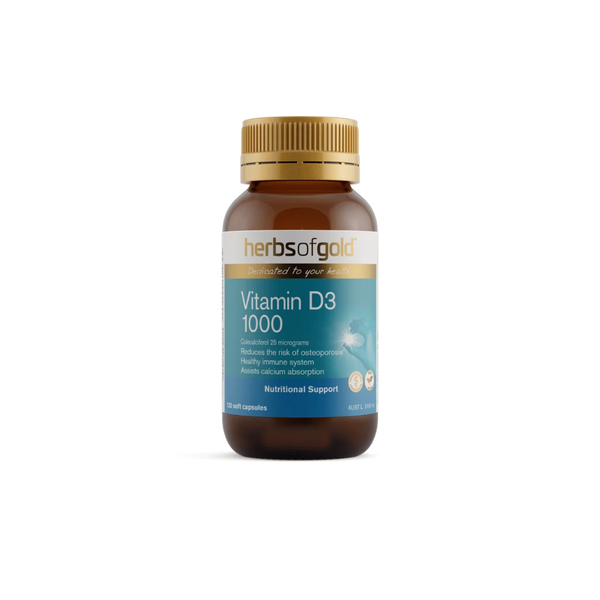 Viên Uống Herbs of Gold Vitamin D3 1000 Bổ Sung Vitamin D (Lọ 120 Viên)