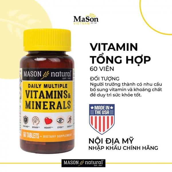 Viên uống vitamin tổng hợp Mỹ, Mason Daily Multiple Vitamins & Minerals, 60 viên