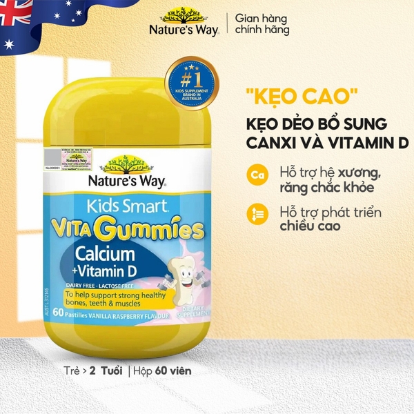 Nature’s Way Kids Smart Vita Gummies Calcium + Vitamin D 60 Viên