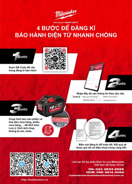 Hướng dẫn đăng ký bảo hành sản phẩm Milwaukee tại Bamboostore