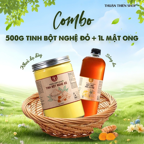 Combo 500g Tinh bột nghệ đỏ + 1 Lít mật ong