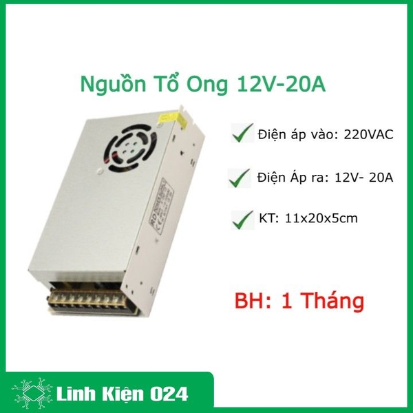 Nguồn Tổ Ong Đổi Nguồn từ 220V về 12V-20A ( Loại Xịn Đủ Công Suất )