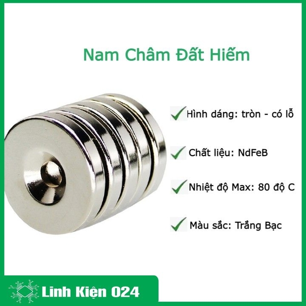 Nam Châm Đất Hiếm Tròn Có Lỗ Nhiều Kích Thước - 1 Viên